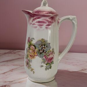 Teapot- porcelain floral  Gemany 195   9 inches vintage  see pics